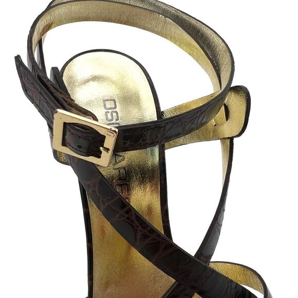 New Dsquared2 Women US 8 Brown Croc Embossed Leather High Heel Sandals | $650 - Picture 10 of 17